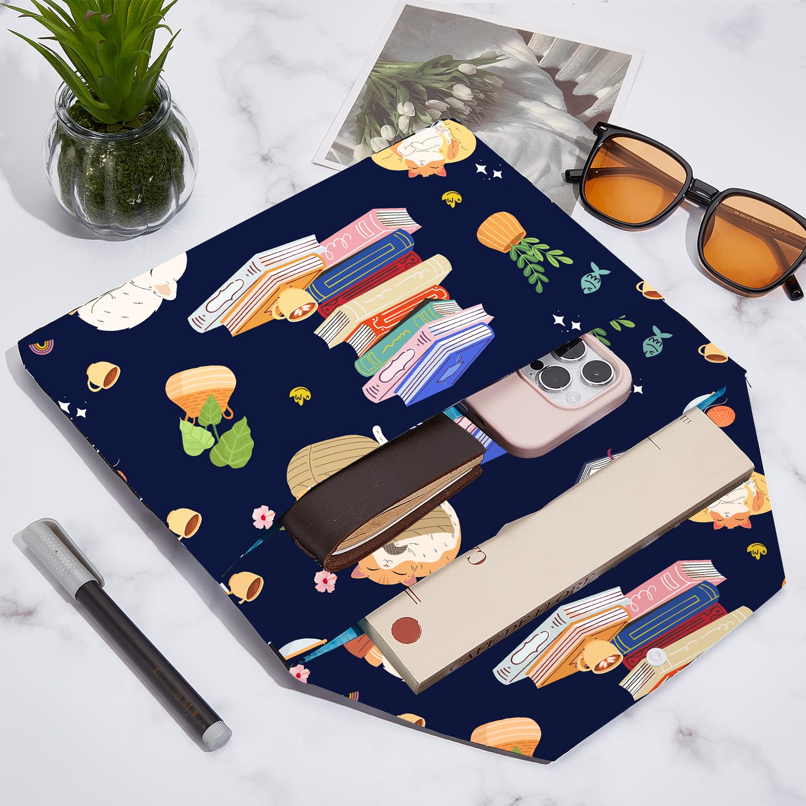 NICENEEDED Cute Cat Book Cover, Book Sleeve with Button - Image 3