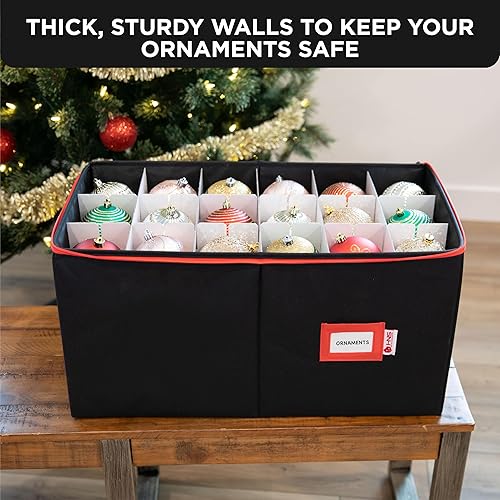 Miniatura 5 de Contenedor de almacenamiento de adornos navideños con divisores, caja que almacena hasta 54-4 pulgadas de adornos, con cremallera, conveniente,