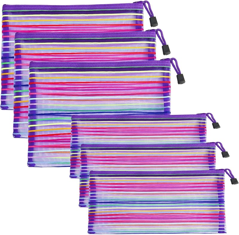 Necessaires de maquiagem em tela de nylon com zíper CarryEpic, roxas, tamanhos variados, pacote com 6