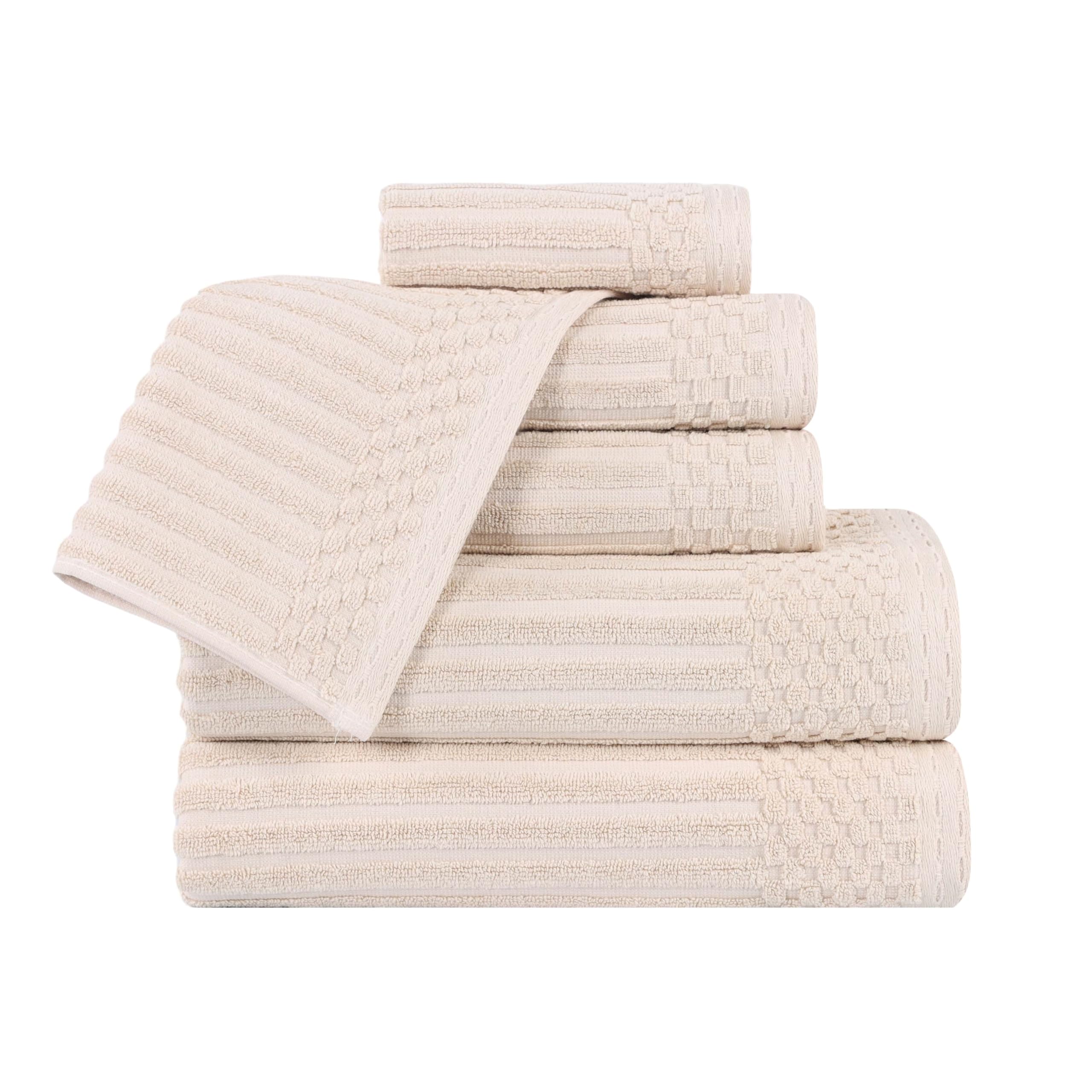 Superior 6 Piece Cotton Towel Set, Includes 2 Bath Towels, 2 Hand Towels, 2 Face Towel/Washcloths, Daily Use for Bathroom, Guest Bath, Ribbed,