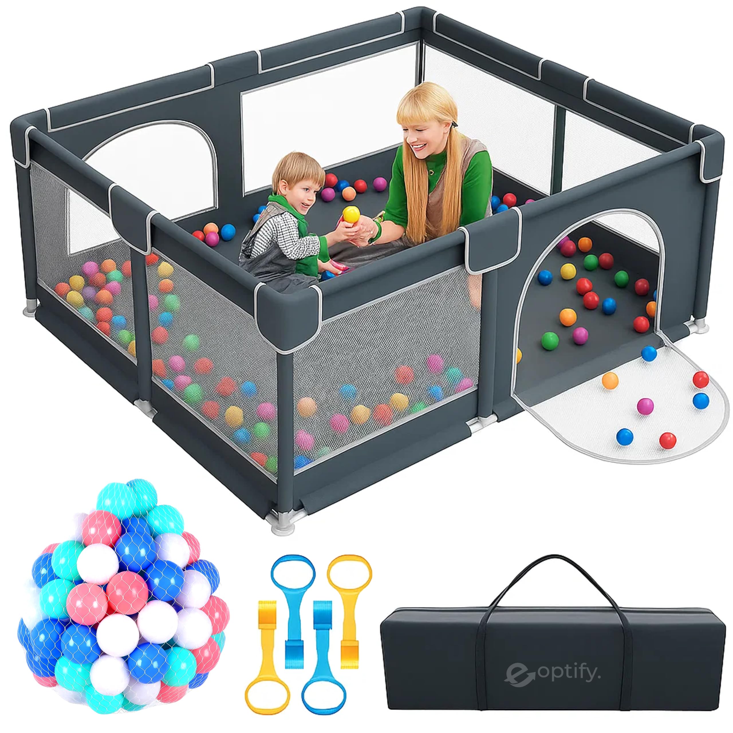 Premium Large Baby Playpen 180x150 cm Foldable Play Pen for Babies & Toddlers, Safe Kids Play Area, Portable Play Yard with Bag, Colorful Balls & Safety Handles Activity Baby Fence Baby Crib Play Area