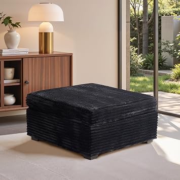 32.7 Ottoman for Modular Sectional Sofa, Deep Seat Upholstered Footstool for Sofas Set, L/U/V Shaped Plush Corduroy Cloud Couch for Living Room Apartment, Black