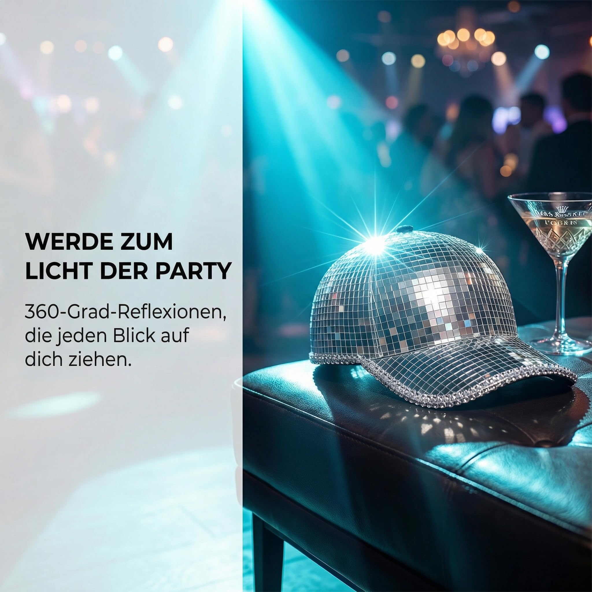 Faschingshut Damen mit starker Lichtreflexion für Karneval & Mottopartys, Pailletten Hut Damen mit Glaseinsätzen zur Lichtreflexion, Glitzer Hut Herren perfekt für Bars & Nachtclubs zum Hervorstechen