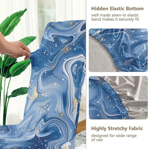Miniatura 3 de Blue and White Marble Decorative Office Chair Slipcover for Home Dining Room Decor Removable Hand Washable Chair Decor cobertor para sillas de