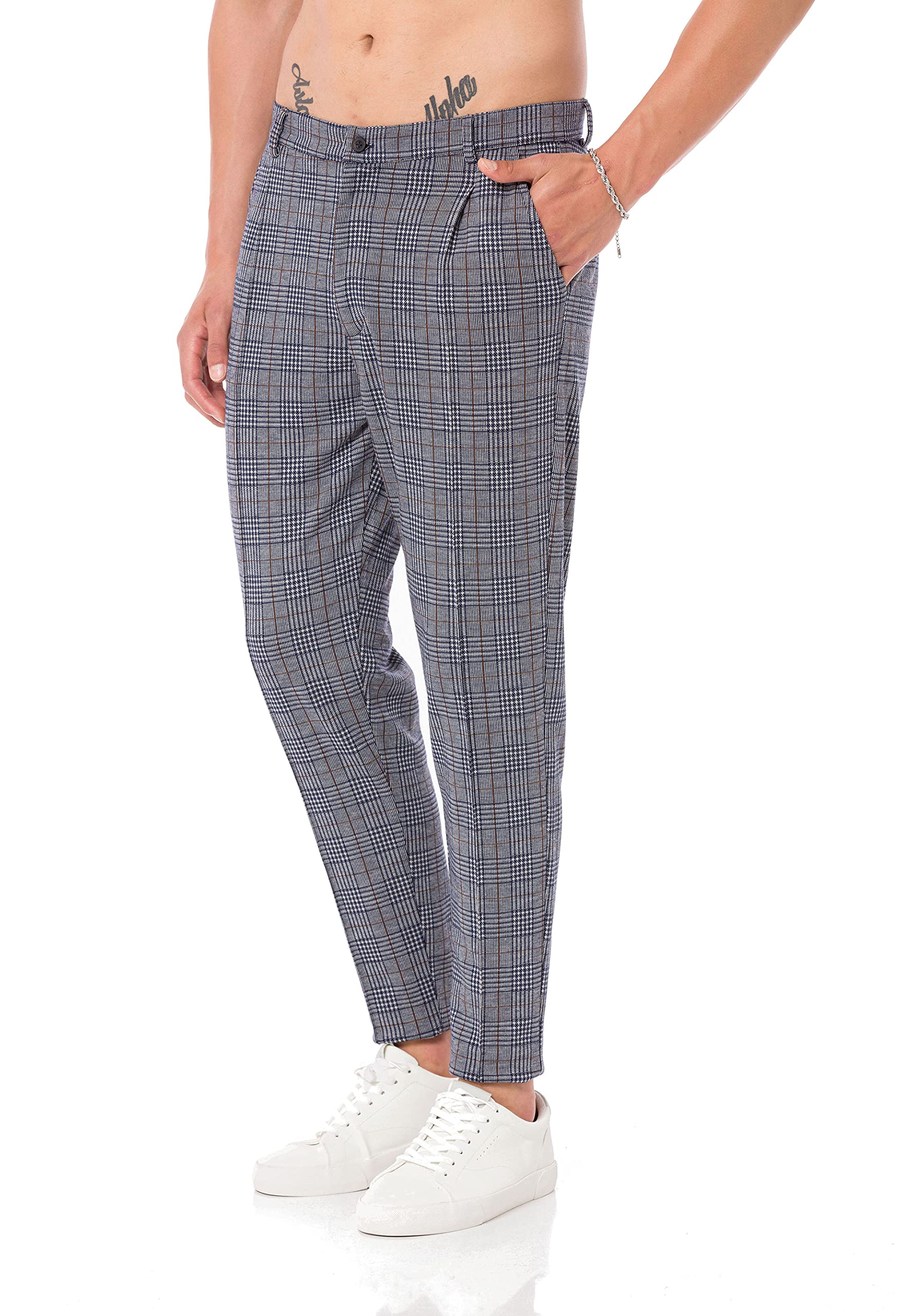 Redbridge Pantaloni da jogging da uomo in stile chino, pantaloni per il tempo libero, a quadretti