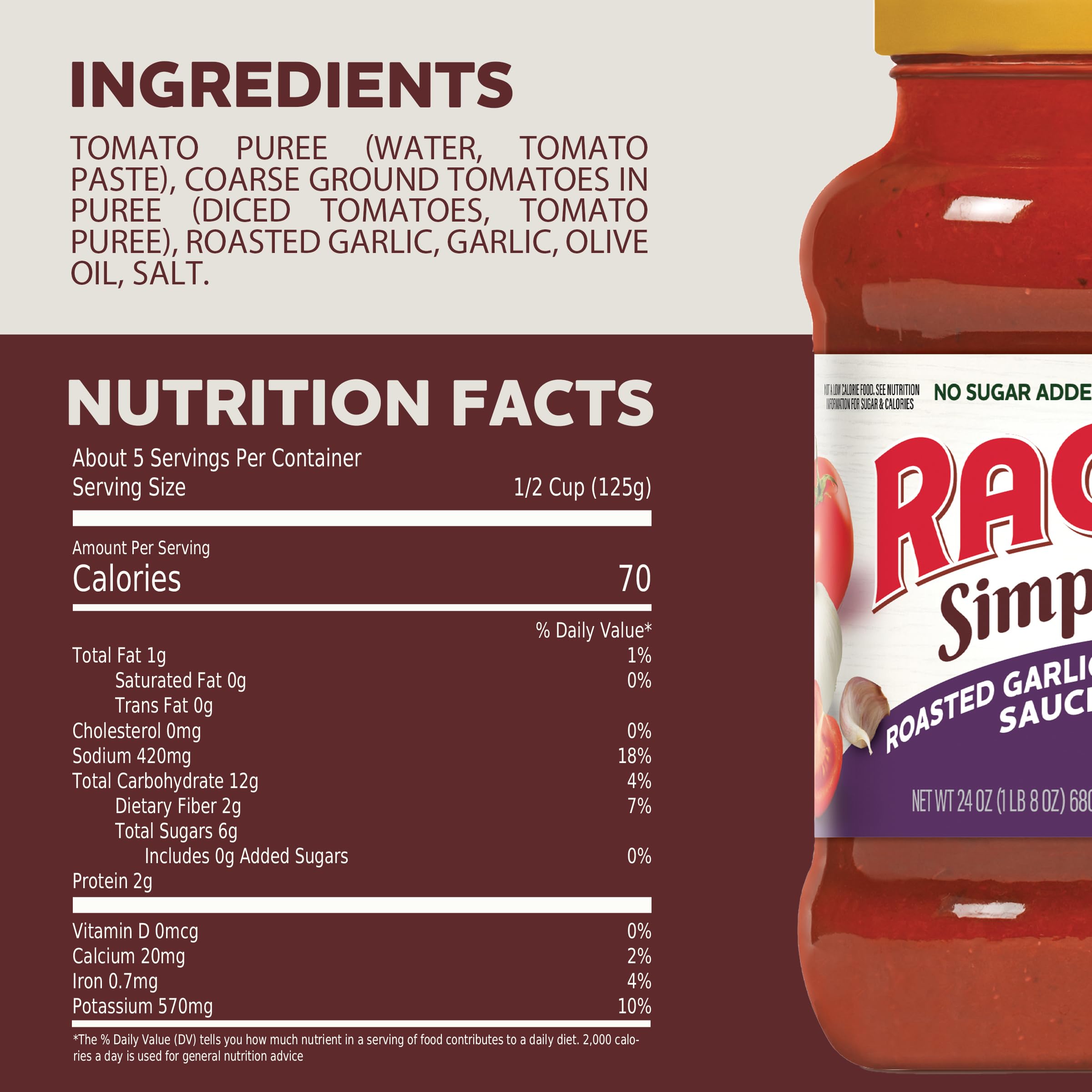 RAGÚ Simply Roasted Garlic Pasta Sauce, 24 oz (Pack of 6)
