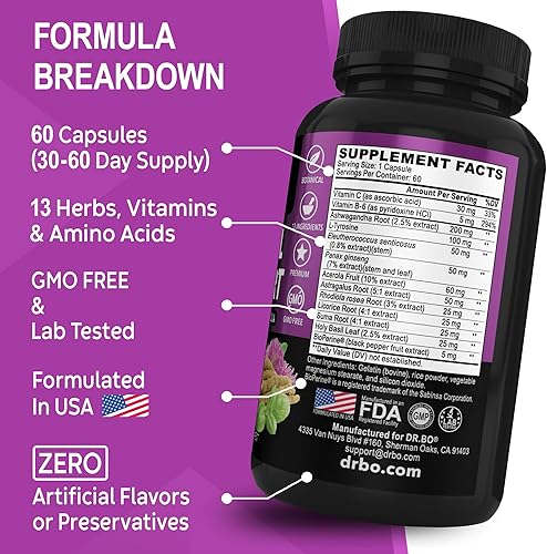 Miniatura 6 de DR. BO Suplementos de apoyo suprarrenal y limpieza de colon - Suplemento de fatiga suprarrenal con Ashwagandha y L Tirosina - Píldoras de limpieza