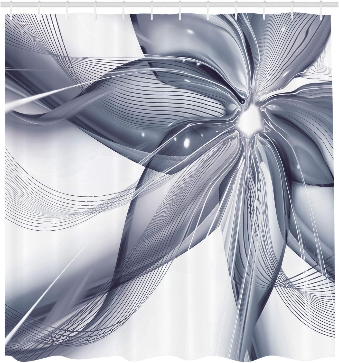 Ambesonne Abstract Shower Curtain, Geometrical Smoke Like Striped Huge Flower Floral Design Work of Art, Cloth Fabric Bathroom Decor Set with Hooks, 69" W x 75" L, Grey Teal