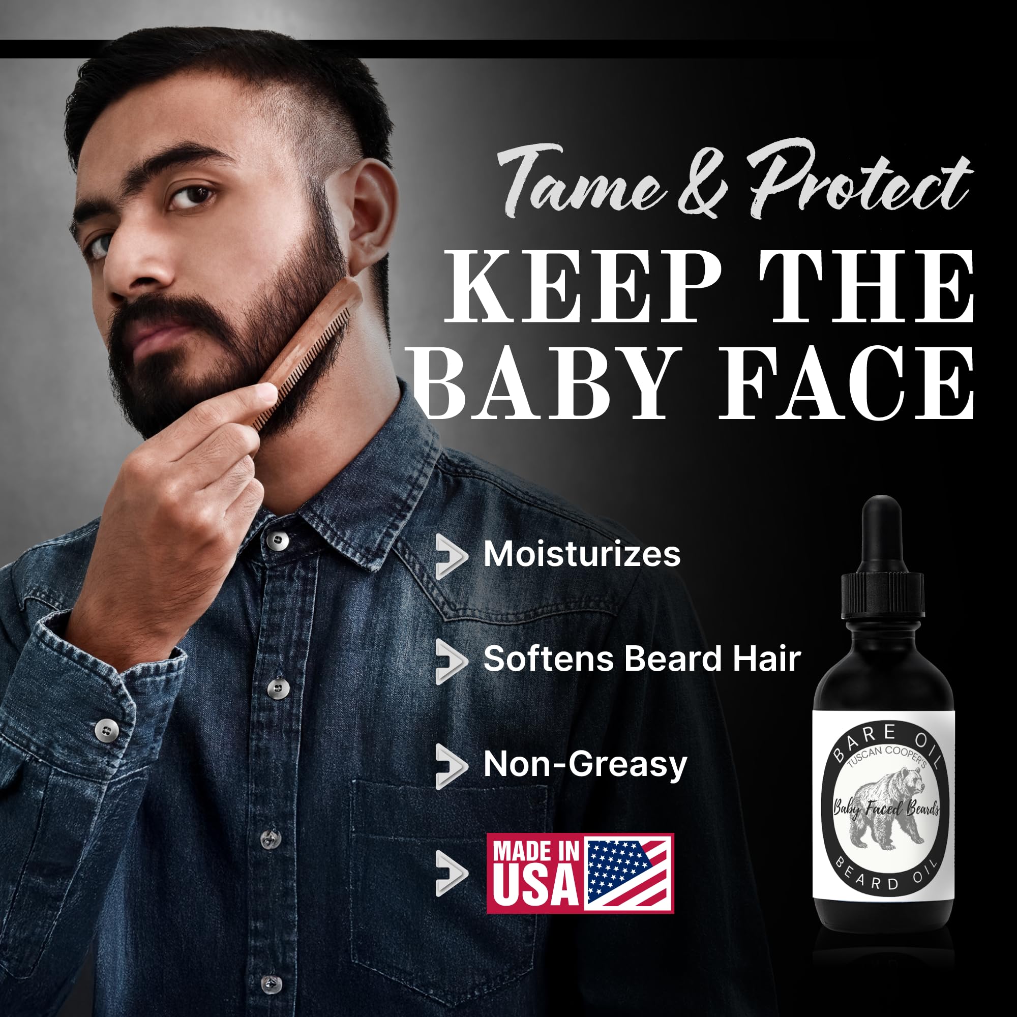 Tuscan Cooper's Baby Faced Beards Oil for Men - Hydrating, Nourishing, Natural Beard Softener and Conditioner for All Hair Types. Coconut, Jojoba, and Sweet Almond Moisture - Bare Unscented