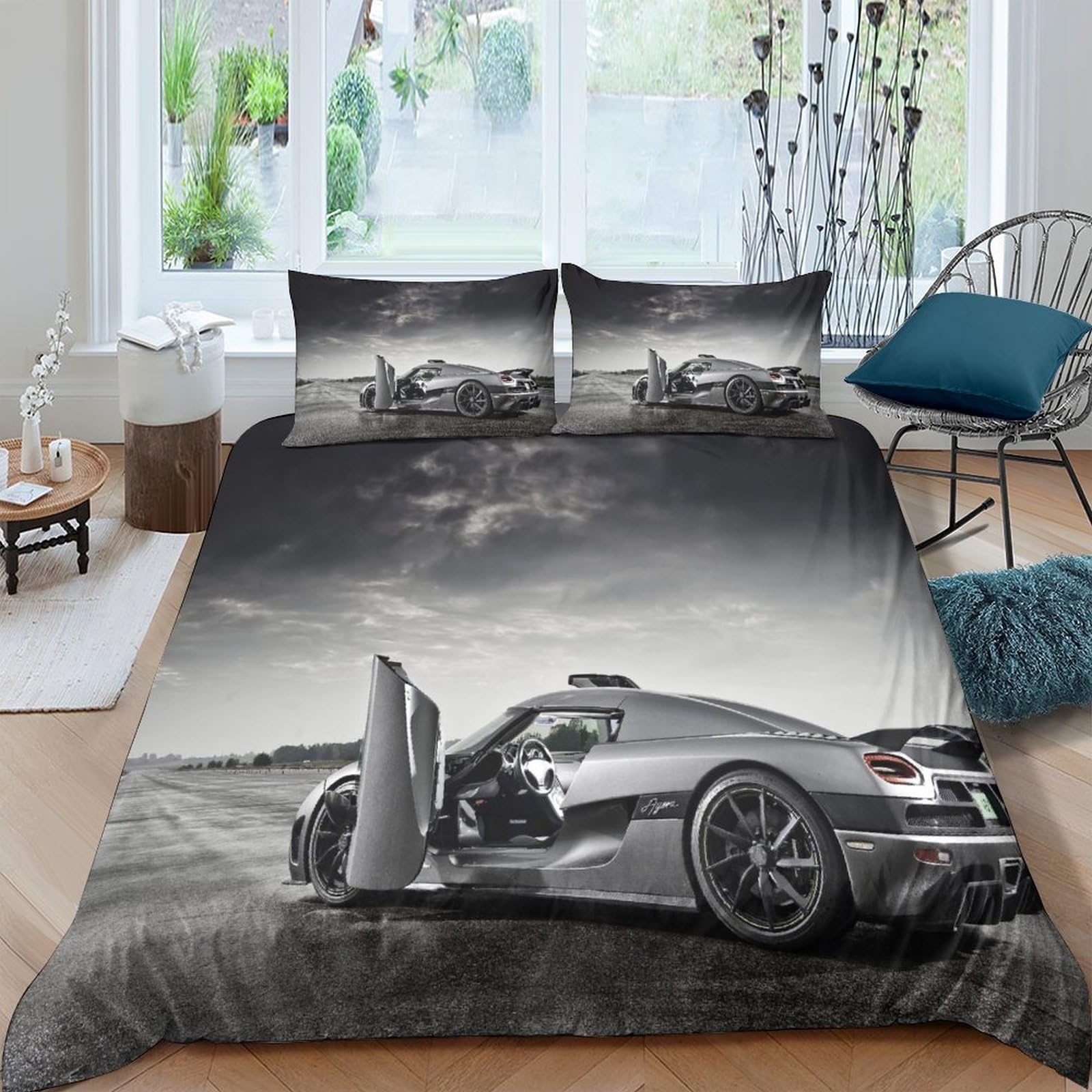 BARDYS Super Car 3D Printed Bedding Set Soft Microfiber Sports Car Comforter Cover with Pillowcaser, Quilt Cover with Zipper,Duvet Cover Set Light Weight for Kids Girls，boys King（220x240cm）