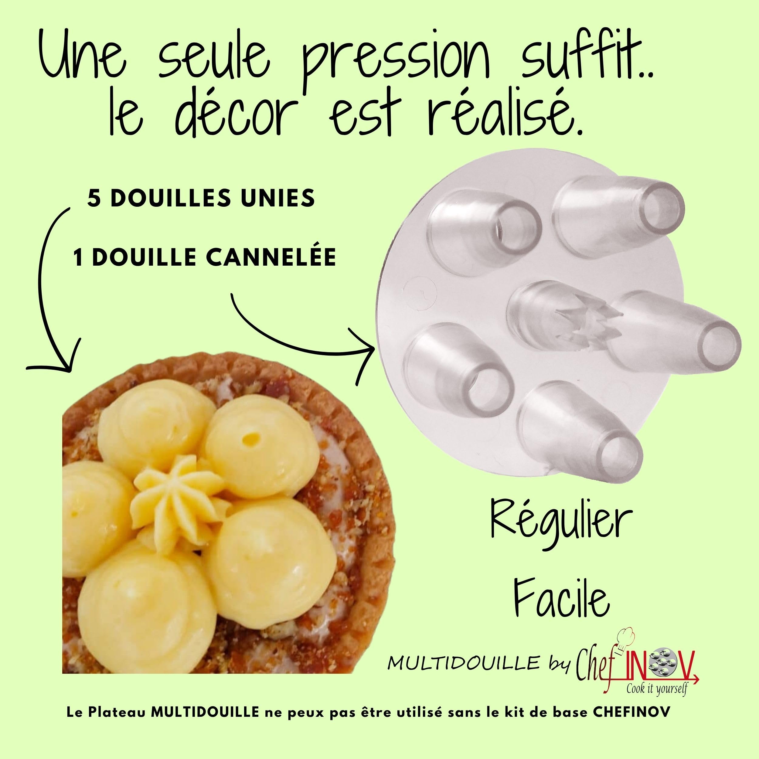 Coffret Multidouille Chefinov - 3 Plateaux Circulaires - Douilles pâtisserie unies et cannelées - Une seule pression le décor est réalisé. Fabriqué en France