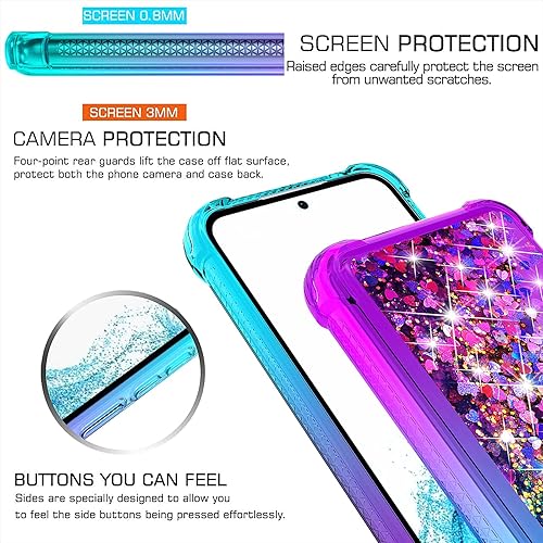 Miniatura 9 de Funda para Galaxy A54 5G, Samsung A54 5G, con protector de pantalla HD, degradado de arena movediza con purpurina líquida flotante en cascada