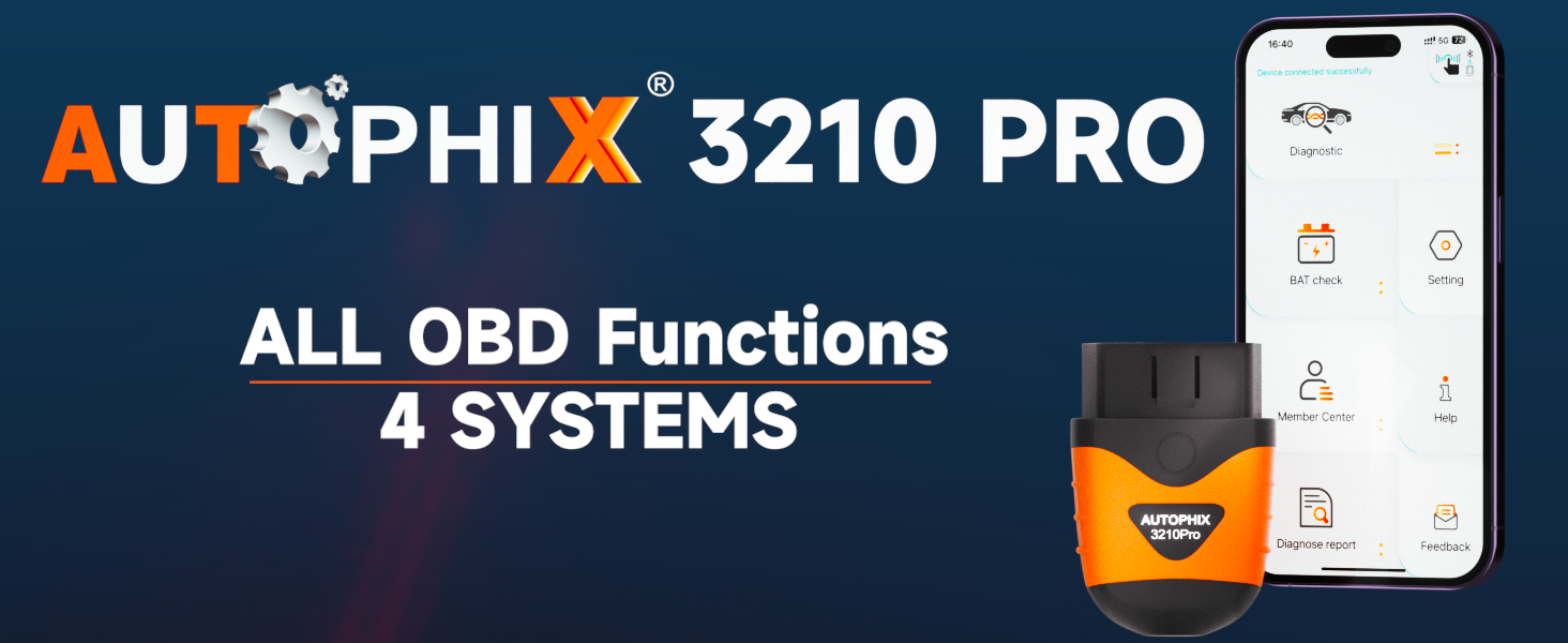 AUTOPHIX OBD2 Bluetooth-adapter, 3210 PRO Auto Diagnoseapparaat Uitleesapparaat Batterijtest