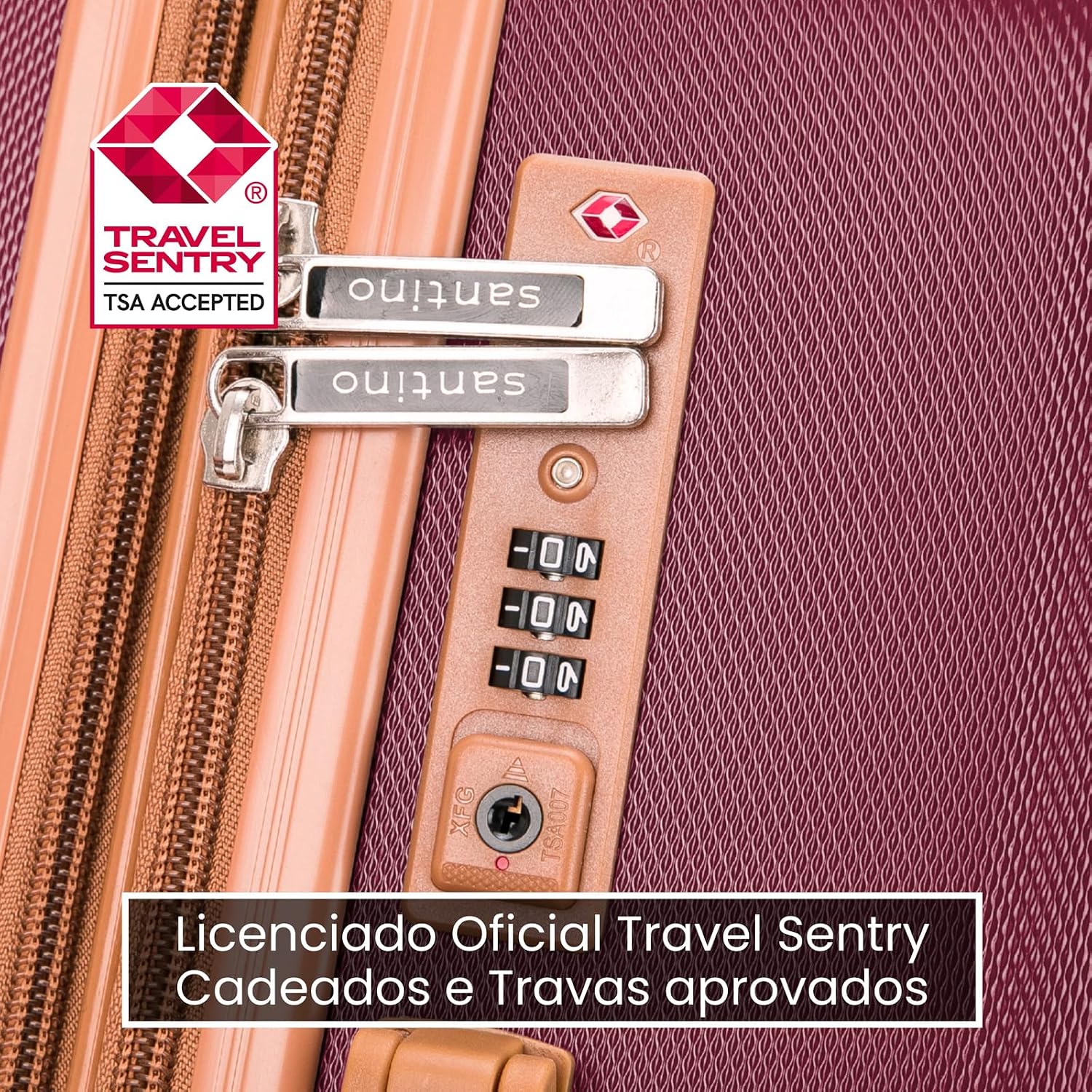SANTINO Mala de Viagem Media 23kg Rígida ABS 4 Rodas 360º com TSA Leve Resistente Flexível Antifurto Bordô tamanho 24 polegadas SANTINO Mala de Viagem Media 23kg Rígida ABS 4 Rodas 360º com TSA Leve Resistente Flexível Antifurto Bordô tamanho 24 polegadas