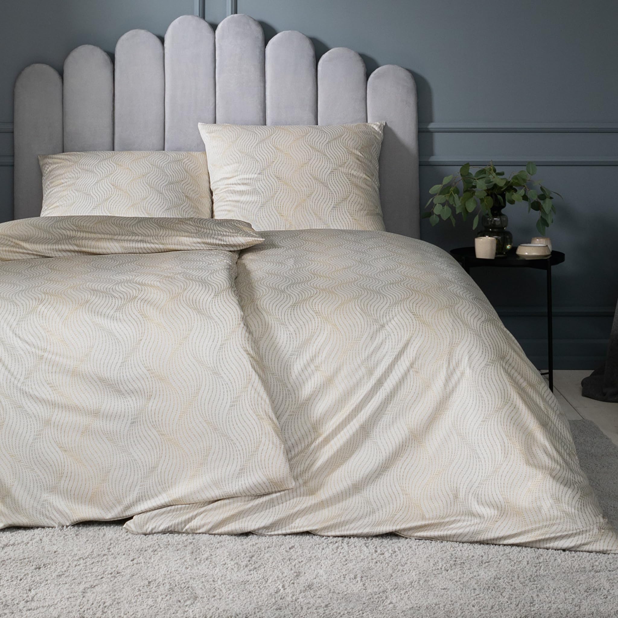ESTELLA Jersey Bettwäsche Set, 135x200 cm + 80x80 cm, Juri Beige | 100% Baumwolle, trocknerfest, bügelfrei, Mako Interlock Jersey, Deutsche Markenqualität, Designer Bezüge