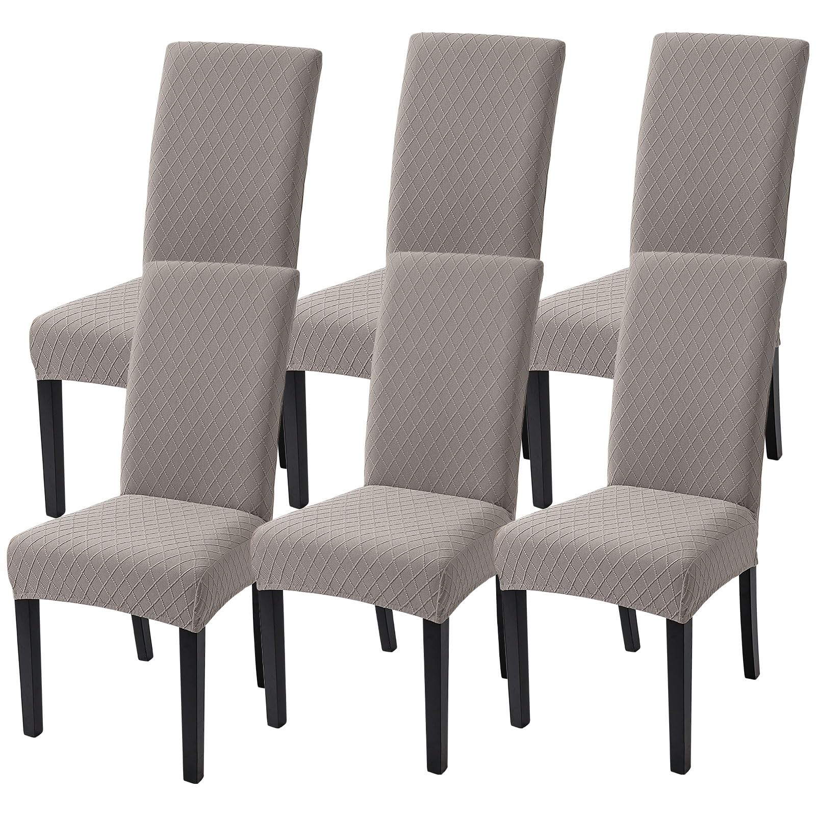 SearchI Dining Room Chair Covers Set of 6, Stretch Jacquard Parsons Chair Slipcovers Removable Washable Kitchen Chair Protector Cover for Dining Room, Hotel, Ceremony (Taupe Rhombus)