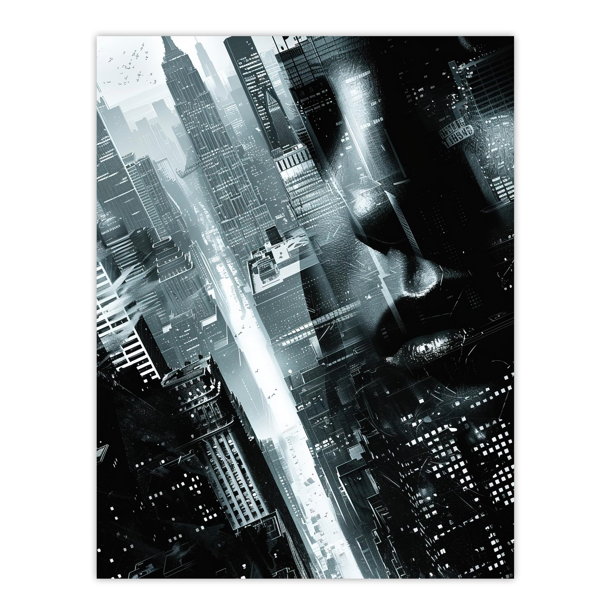 Artery8 Film Noir Metropolis View Black White Cityscape Living Room Extra Large XL Wall Art Poster Print