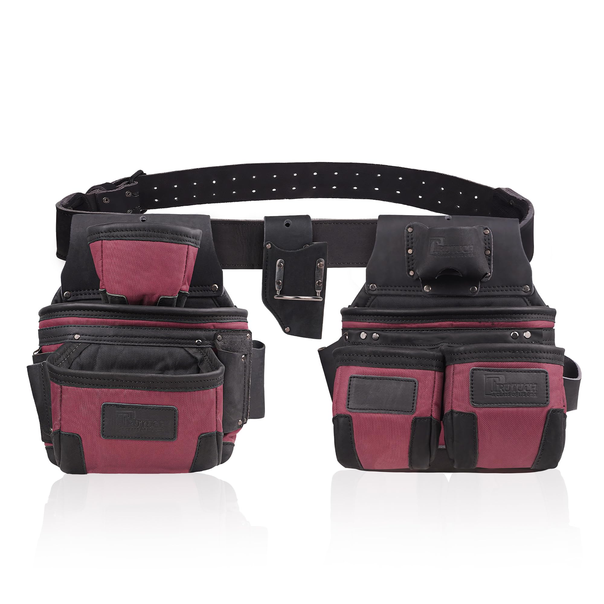 Nylon and Leather Tool Belt | Framing Tool Bags | Nylon Tool Pouch | Carpenter Tool Belts | Construction | Framers | Electrician Tool Belt (Maroon 1650)
