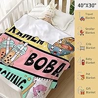 Vista 3 de Manta de anime de regalo para niñas, decoración de anime Kawaii para mujeres, manta de franela de dibujo de anime Ramen Boba, cosas para amantes
