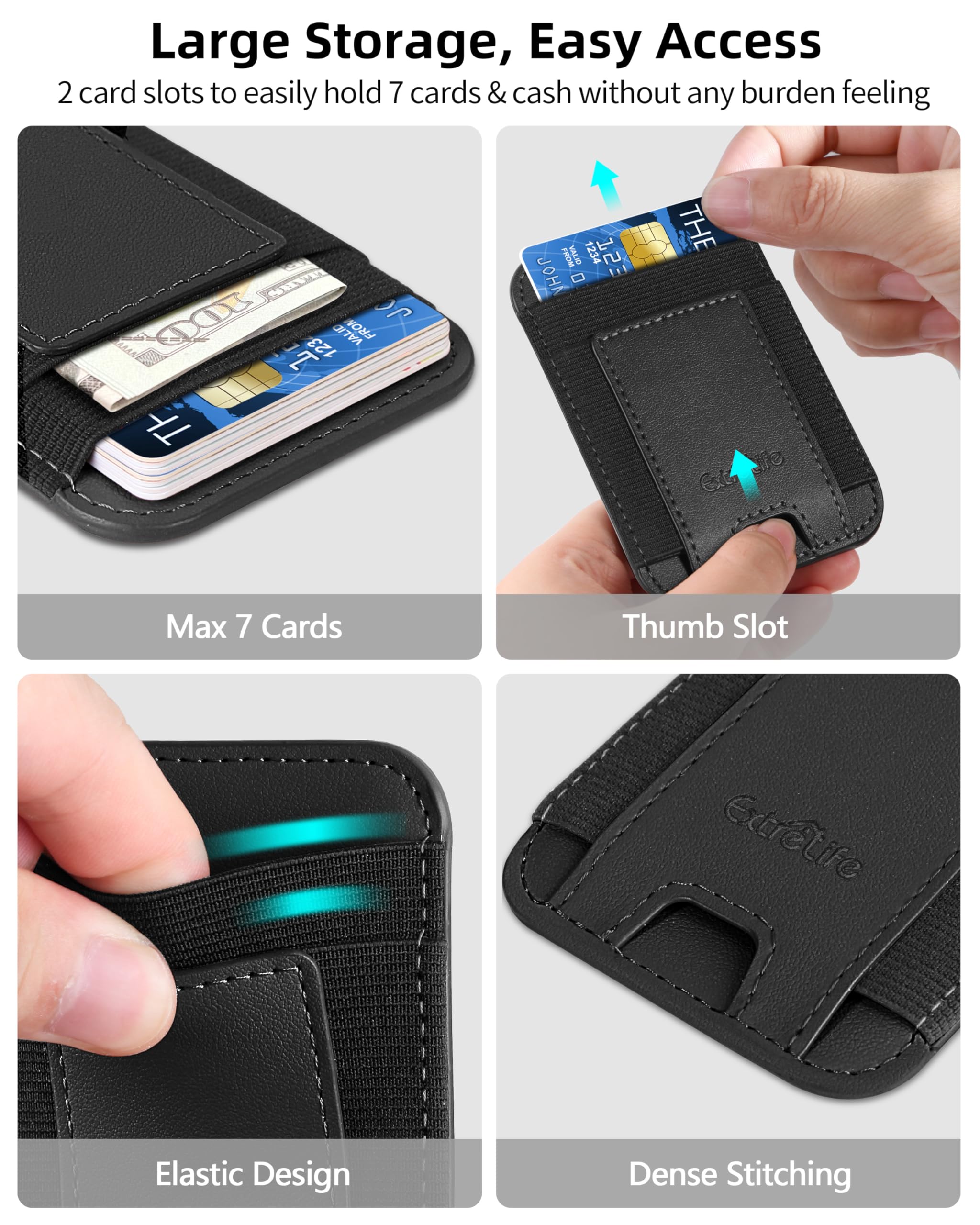 Soporte para tarjetas de teléfono, cartera de cuero para teléfono, soporte adhesivo más fuerte para la parte posterior del teléfono, soporte para tarjetas de crédito para iPhone, Samsung, Android,