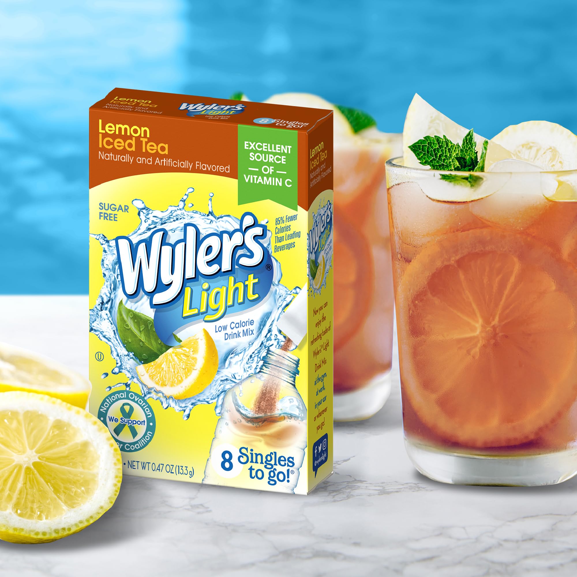 Wyler's Light Singles Water Drink Mix To Go Powder Packets, Lemon Iced Tea, 8 Count