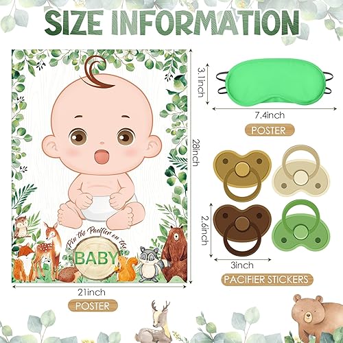 Miniatura 2 de Faccito Pin The Chupete Juego de baby shower, decoración de fiesta de baby shower, incluye póster grande, 24 calcomanías para chupete, juego para