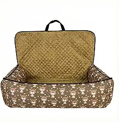 Assento Cadeirinha Pet para Carro Toddy Impermeável (G) - Cama de Viagem Acolchoada com Zíper e Passagem para Cinto - Proteção Banco Traseiro (Avelã Claro)