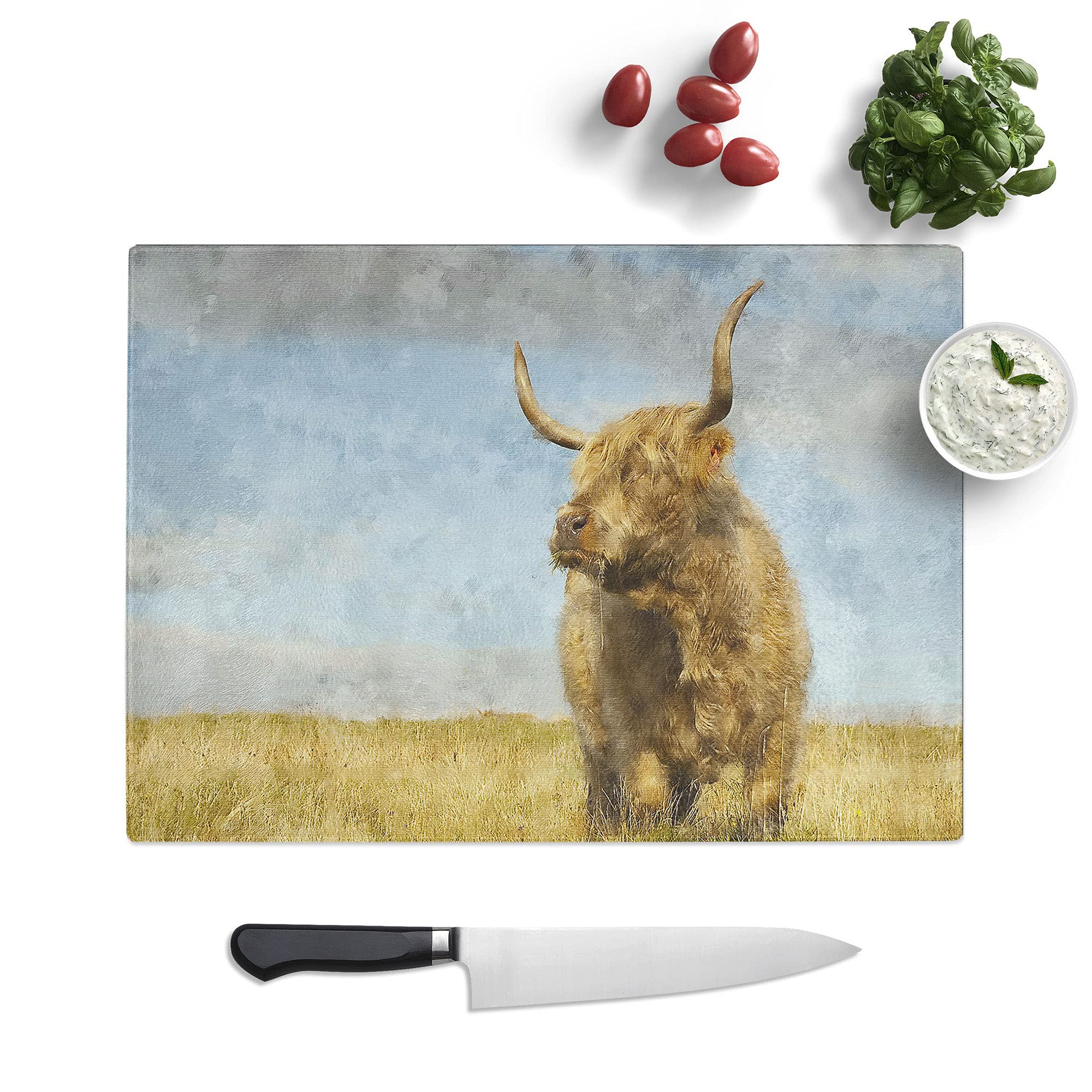 Highland Bull Cow Vol.1 Painting - Textured Chopping Board - Worktop Saver - Cutting Board - Heat Resistant, Shatterproof and Hygenic - 28.5 x 20 cm
