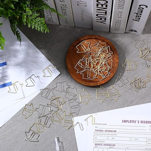 Miniatura 4 de Yeaqee 200 clips de papel en forma de casa, suministros de agente inmobiliario, color dorado y plateado, divertidos clips a granel para niños,