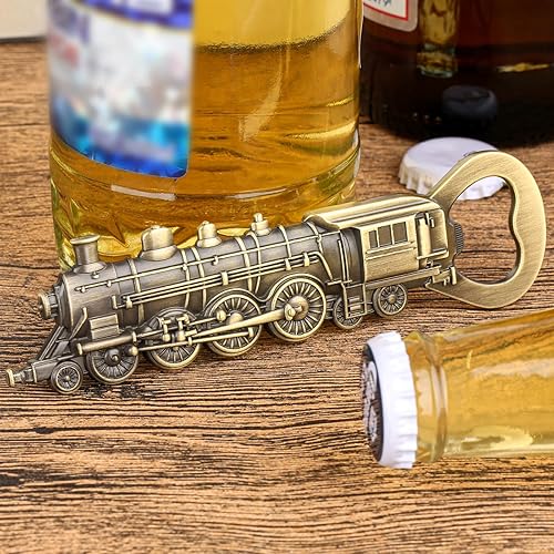 Miniatura 6 de Abrebotellas de tren de vapor, abridor de cerveza único para hombres, papá, novio, regalos de cumpleaños, locomotora de bronce con bolsa de
