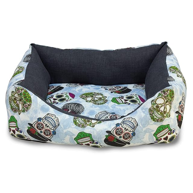 Arquivet Cama Cuadrada Calaveras a GOGO para Perros - 70 x 60 x 20 cm - Dog Bed - Cama Acolchada y cómoda