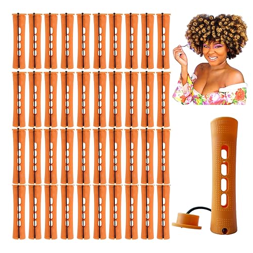 Perm Rods - Rodillos grandes para cabello natural, largo, corto, herramienta de peinado, rizadores de pelo, color naranja oscuro
