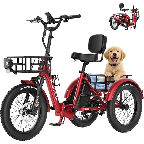 MOONCOOL Foldable Electric Tricycle for Adults, 20" Aluminum E-Trike with Reverse Function & Long Range Options, Rear Differential, Front Suspension, 450 lbs Max Payload, 95% Pre-Assembled