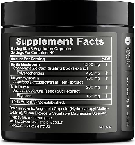 Toniiq Facilidad con DHM - Soporte hepático completo para una salida nocturna - 120 cápsulas - 50 x extracto súper concentrado