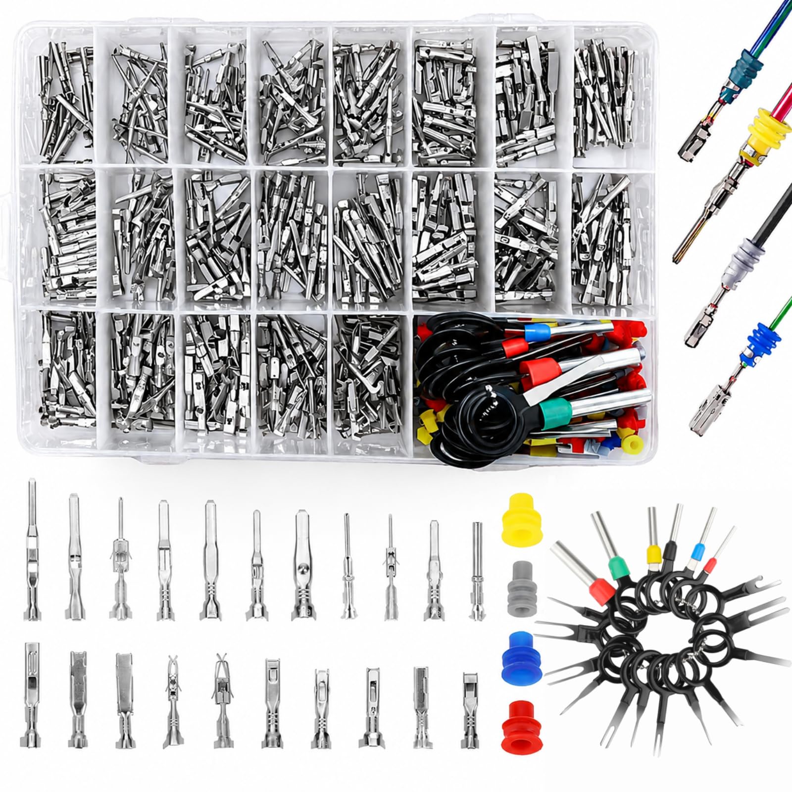 Linkstyle 21 tipi di connettori terminali per cavi elettrici, 420 pezzi, 1/1,5/1,8/2,2/2,8/3,5 mm, connettore elettrico non isolato, maschio femmina, con estrattore ad ago da 18 pin