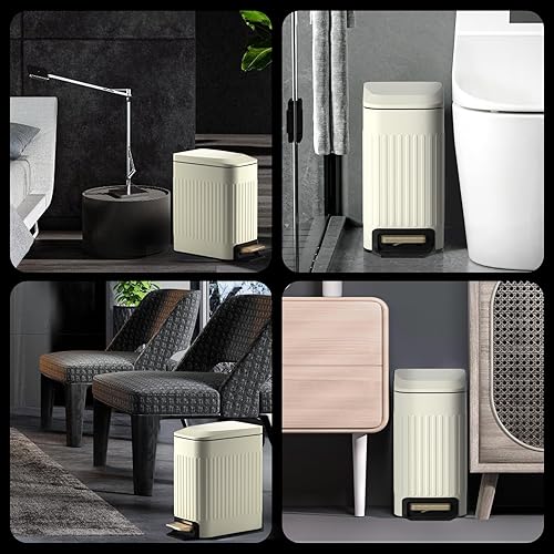 Miniatura 6 de Cubo de basura pequeño para baño con tapa, cierre suave, de 6 litros1.6 galones, cubo de basura delgado con pedal de metal, contenedor de basura