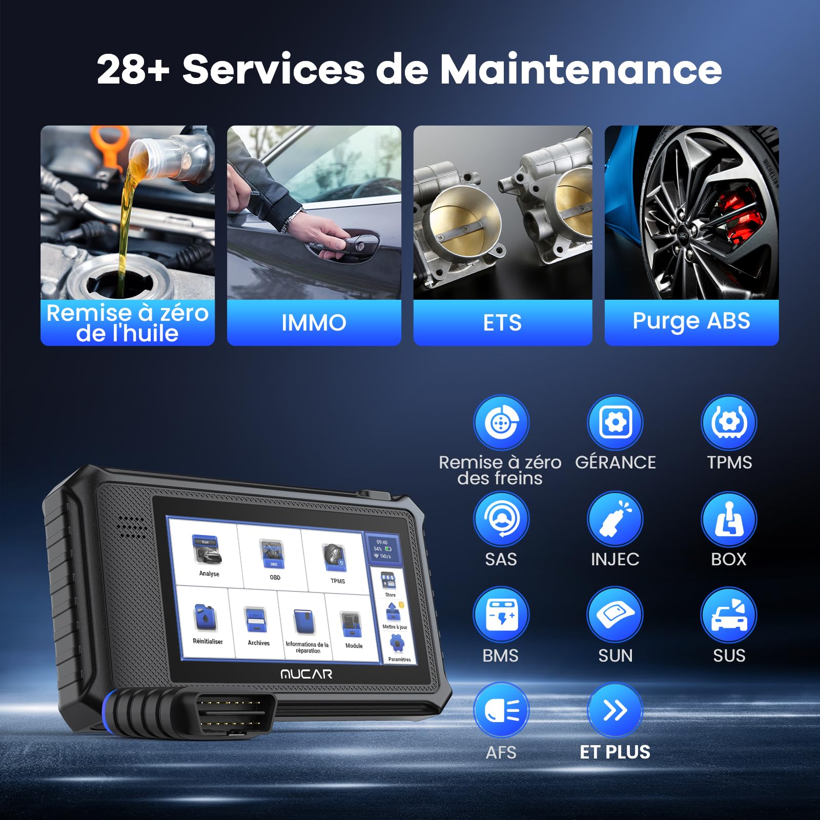 mucar VO6 Valise Diagnostic Auto, Outil D'analyse Complet des Systèmes sans Fil de Niveau OE avec Scanner de Voiture à 28 Réinitialisation, FCA AutoAuth, Mise à Jour sans Fil