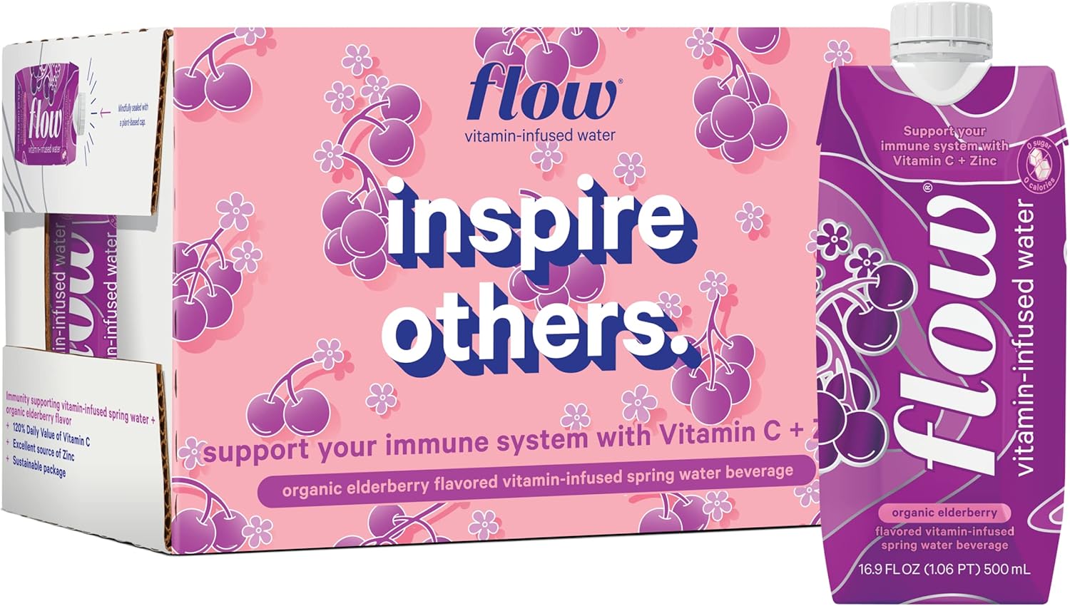 Flow Vitamin Infused Spring Water, Organic Elderberry Flavor, Infused