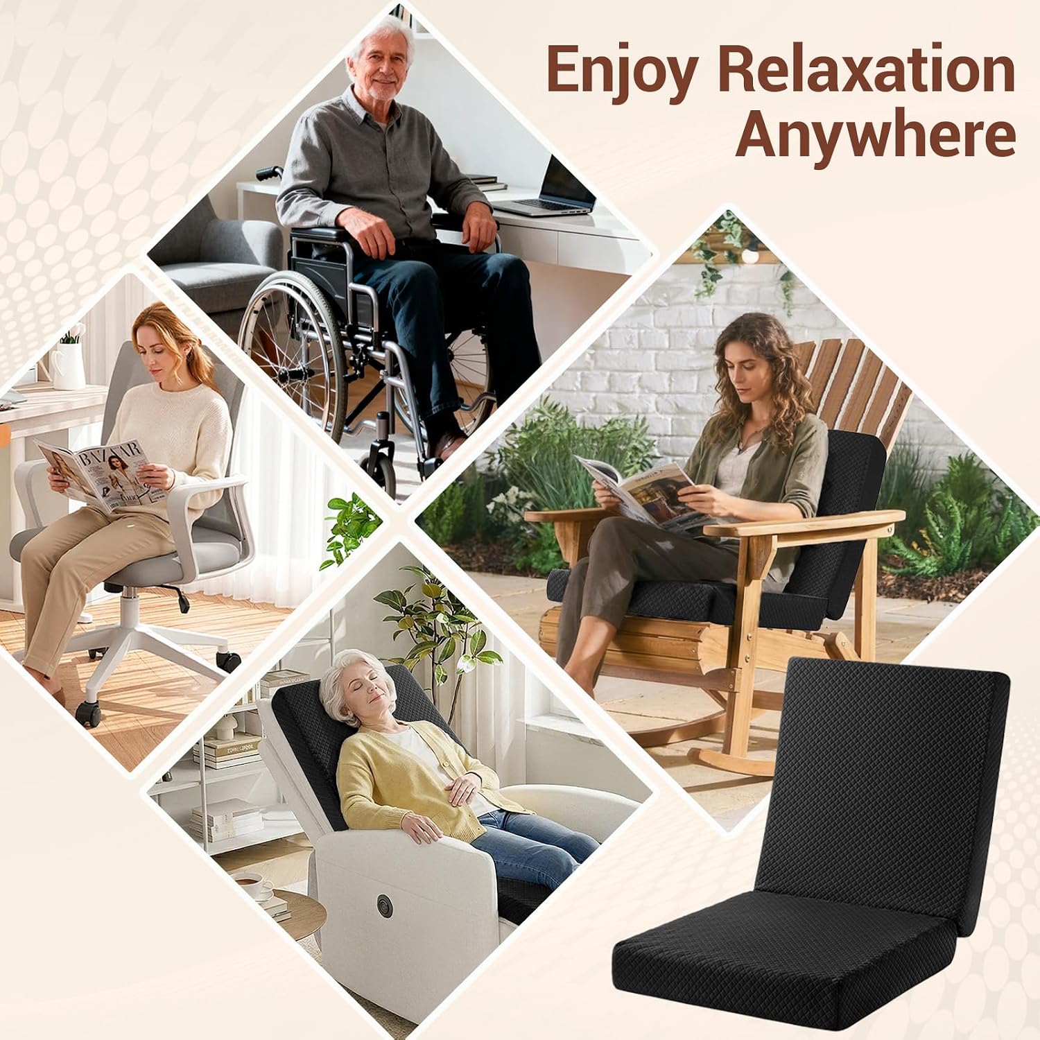 Recliner Cushions for Elderly, 22x20x4in Egg Crate Foam, Black