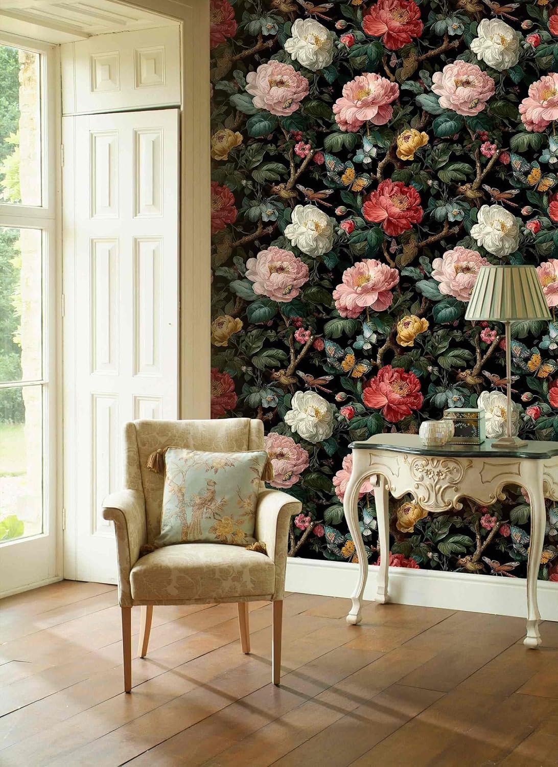 Dark Botanical Peel and Stick Wallpaper, Moody Floral Wallpaper for Home Decor | Self-Adhesive, Waterproof Vinyl, 17.7" x 118"