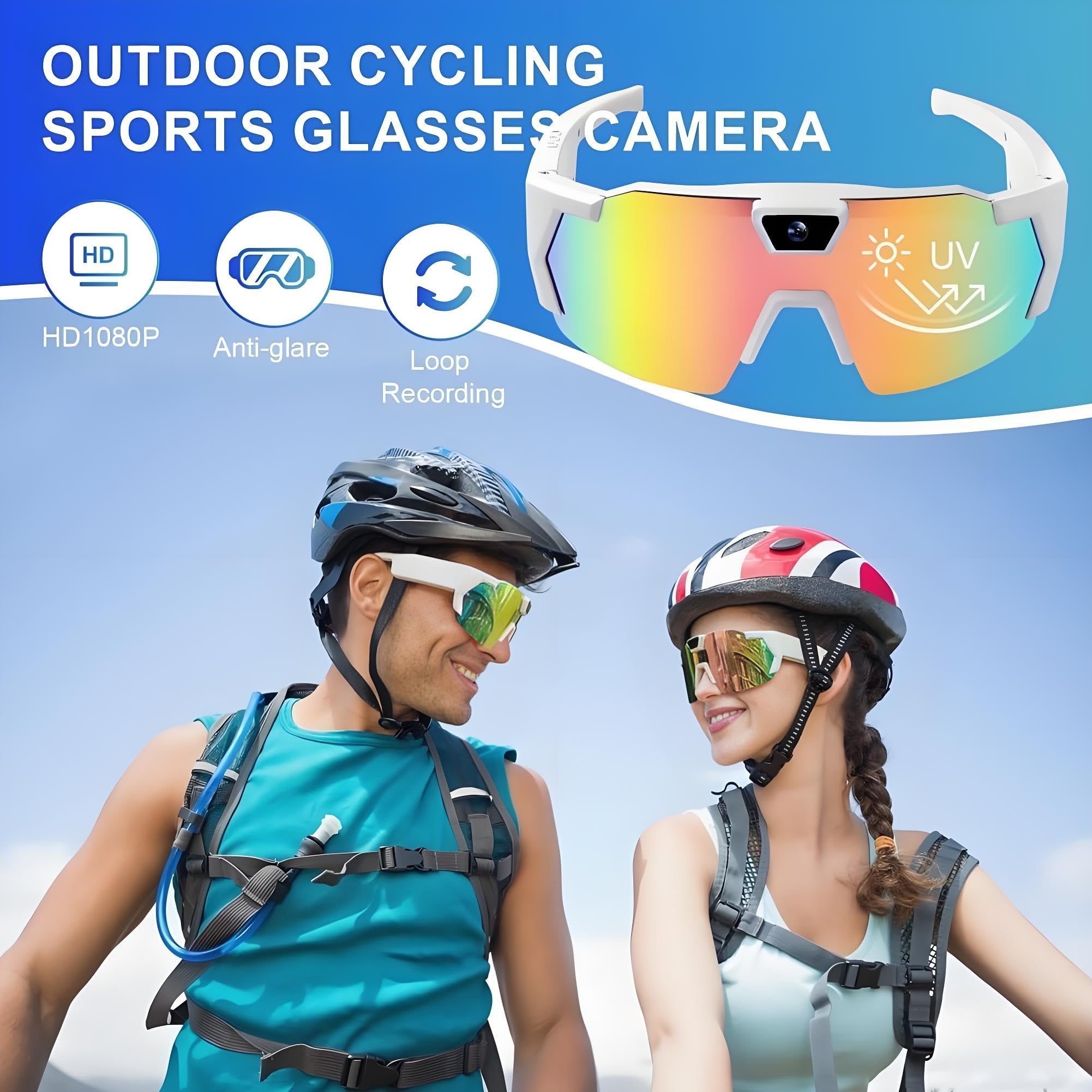 4K HD Baseball Glasses with Camera, Occhiali da Sole Sport Mini Telecamera, Action Camera Per Escursionismo, Equitazione Attività All'aperto Registrazione (Blue-A,32GB)