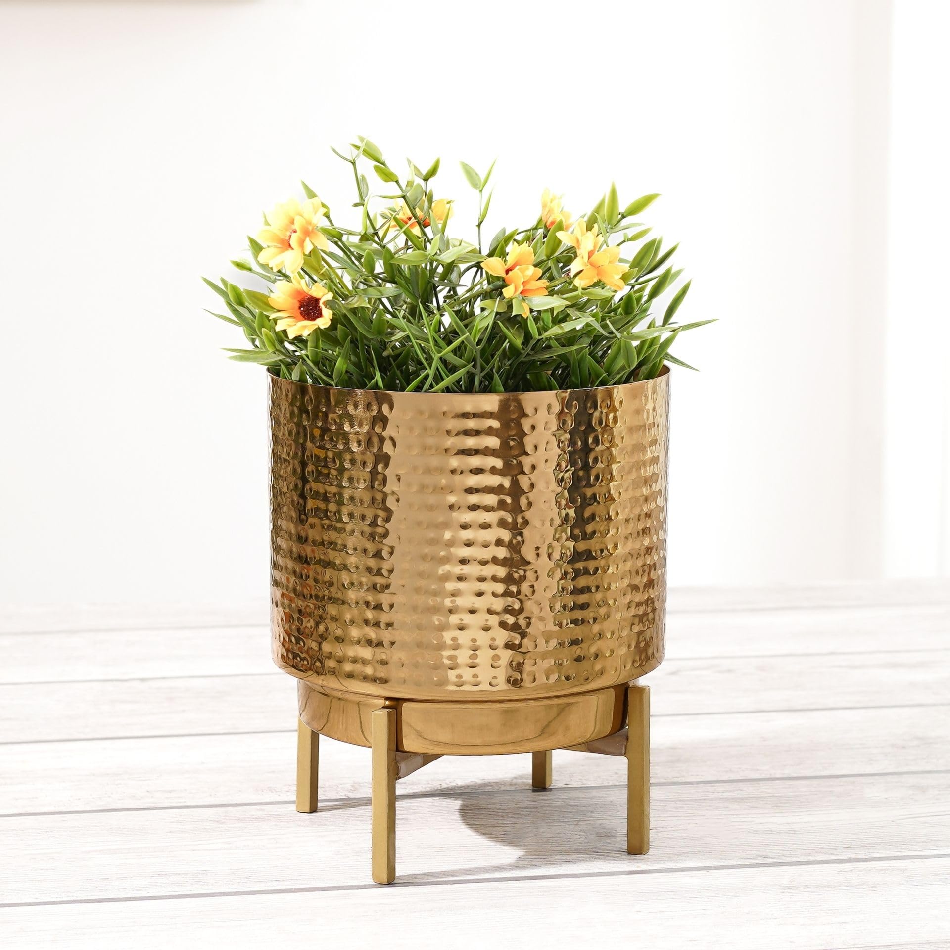 BEHOMA Hammered Metal Indoor Planter for Table Top and Floor | Living Room Drawing Room Balcony Office | Decoration Ideas for Plants| Size Small Golden Colour (Plants not Included) (B0C2TX54QP) Amazon Price History, Amazon Price Tracker