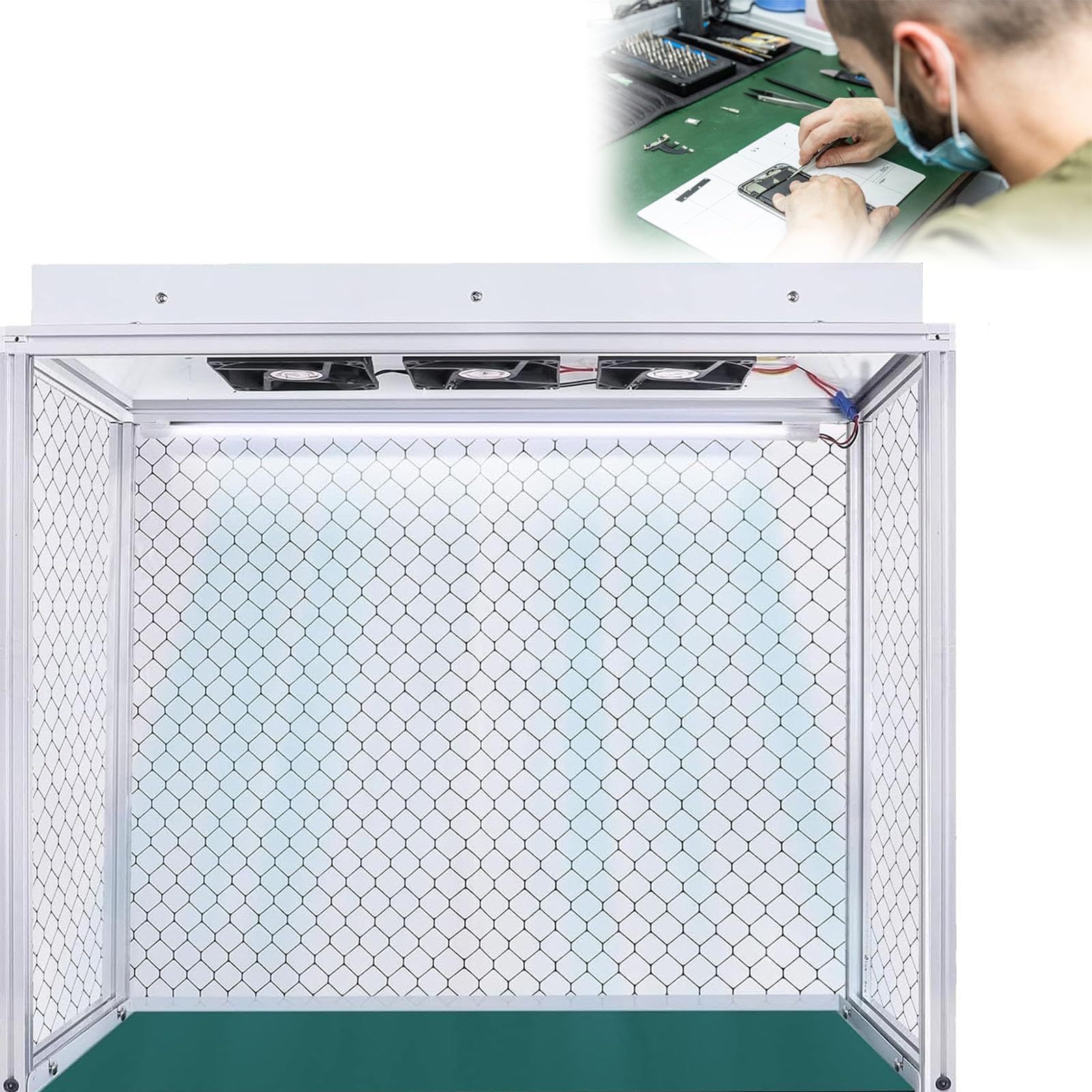 Vertikale Laminar Flow Box mit 3 Ventilatoren, H14 HEPA Filter und Antistatik Vorhang, Staubfreie Reinraum Werkbank für Labor und Präzisions Werkstatt
