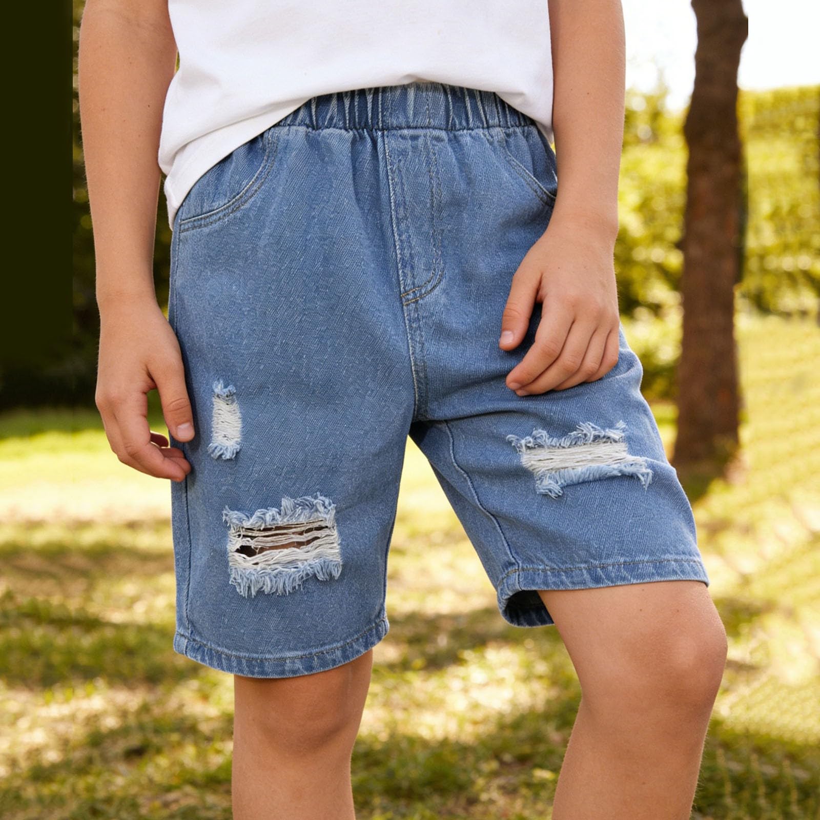 Kurze Baggy Jeans Jungs - Shorts Jungen, Jogginghose Kinder, LäSsige, Lockere Shorts - Jeans für Jungen Mit Weitem Bein Und Taschen geeignet für Reisen Im Freien Und Zum TäGlichen Tragen.