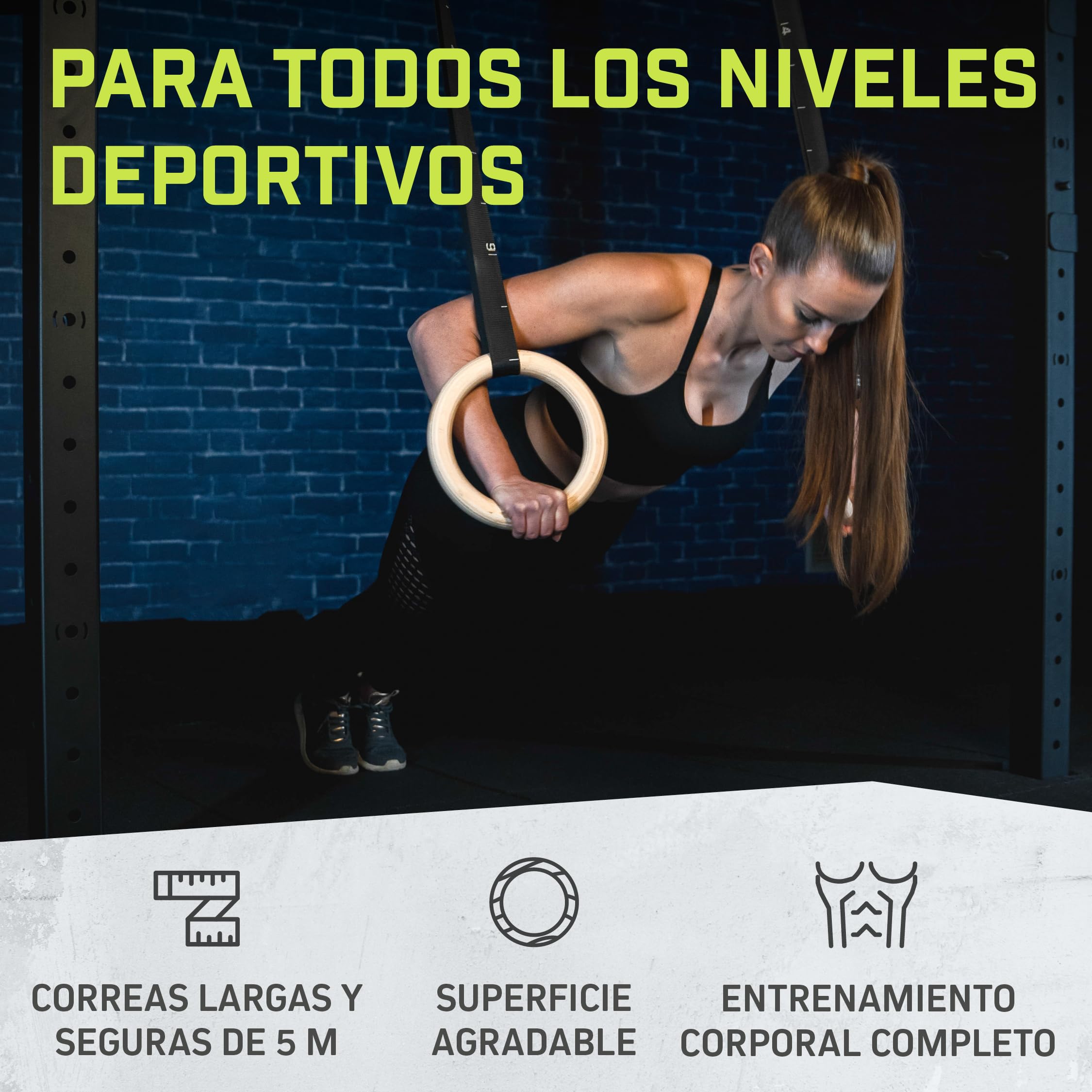 Wild Instincts Anillas de Gimnasia de Madera 28mm / 32mm para Gimnasia y Calistenia/Gym Rings/Aros de Gimnasia/Exercise Rings/Anillas de Calistenia/Anillas Madera Fitness/Fitness Rings