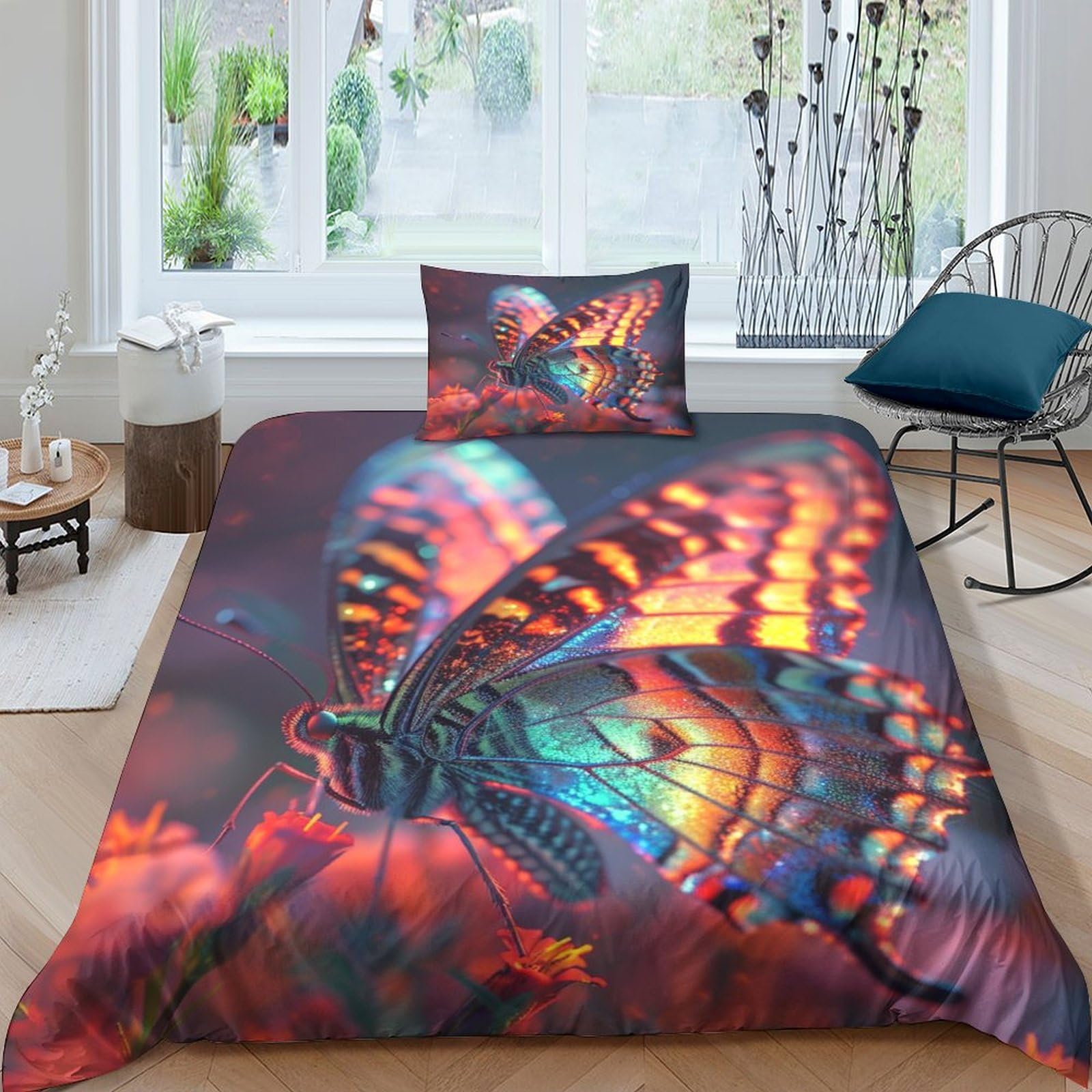 BARDYS Butterfly Comforter Covers for Boys Girls Quilt Cover 3D Print Moths Duvet Cover with Zipper Closure Bedding Set Soft Microfiber with Pillow Cases 3 Pieces Single（135x200cm）