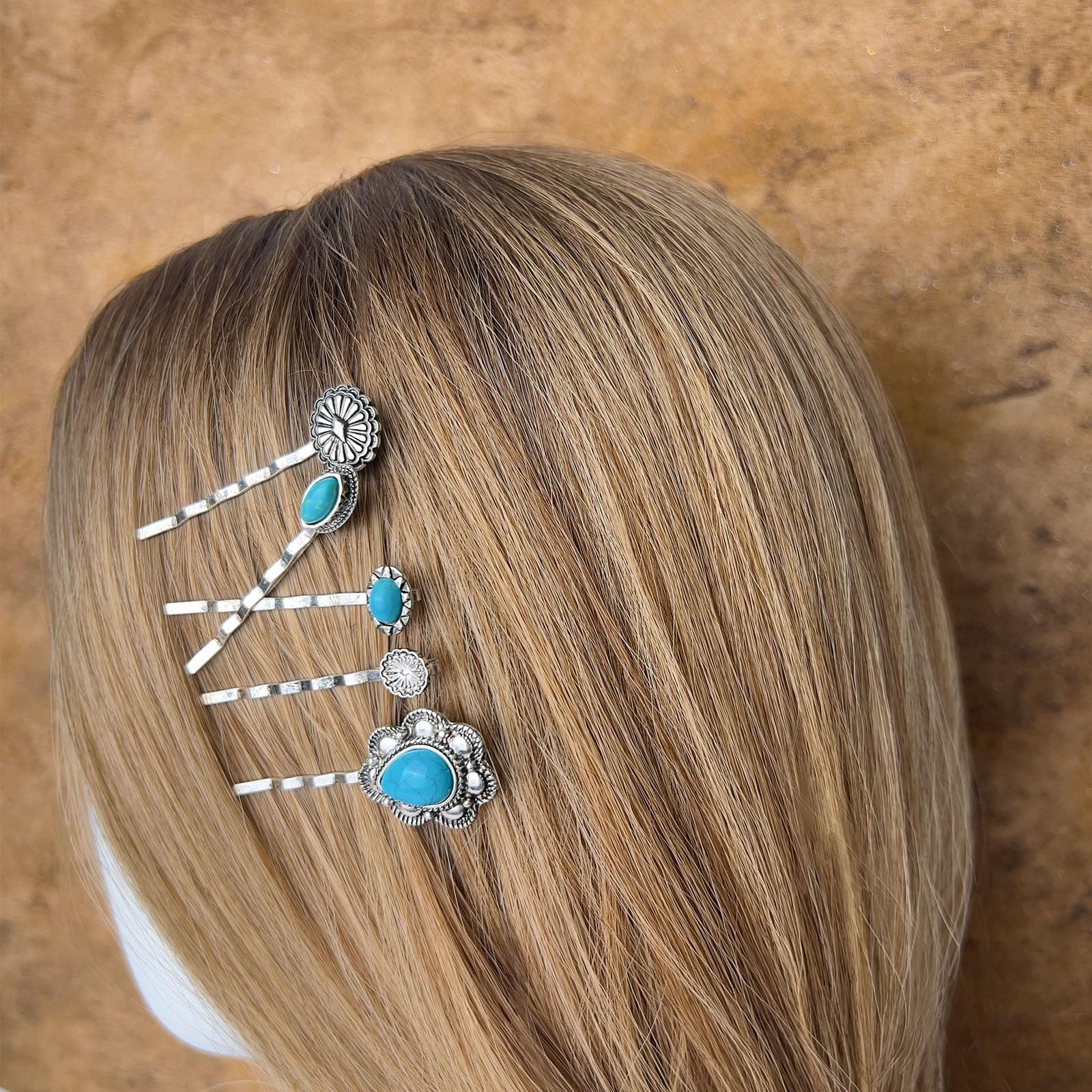Haarspangen Damen Western Türkis 5er Set Dekorative Bobby Pins Boho Haarspangen