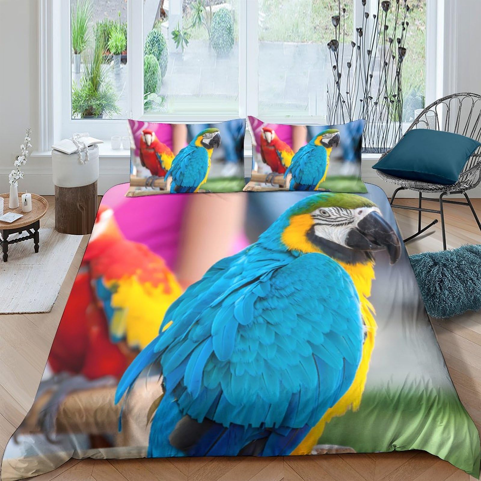 Ctjqhvkz Style-3 3D Printed Blue Parrot Fitted Sheet Microfiber Soft Vibrant Macaw Bed Cover For Bedroom Guest Room Decor Single（135X200cm）