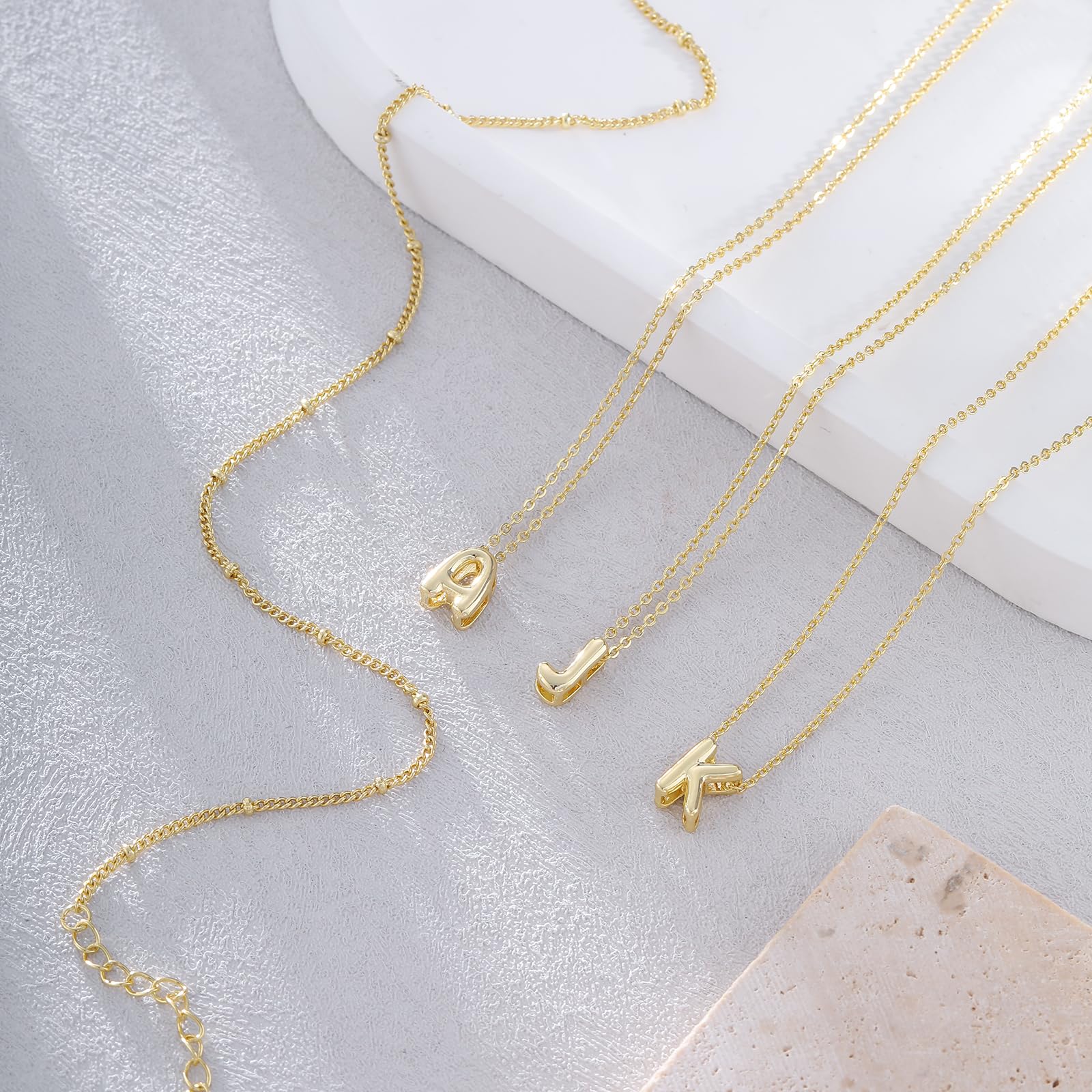 QYYZTQY Iniziale s per Donna 3 Pezzi Semplice Cuore d'oro alla con Lettera a Bolle Oro Semplice con Ciondolo Carino - Catena con Lettera dalla A alla Z, Regalo di gioielleria