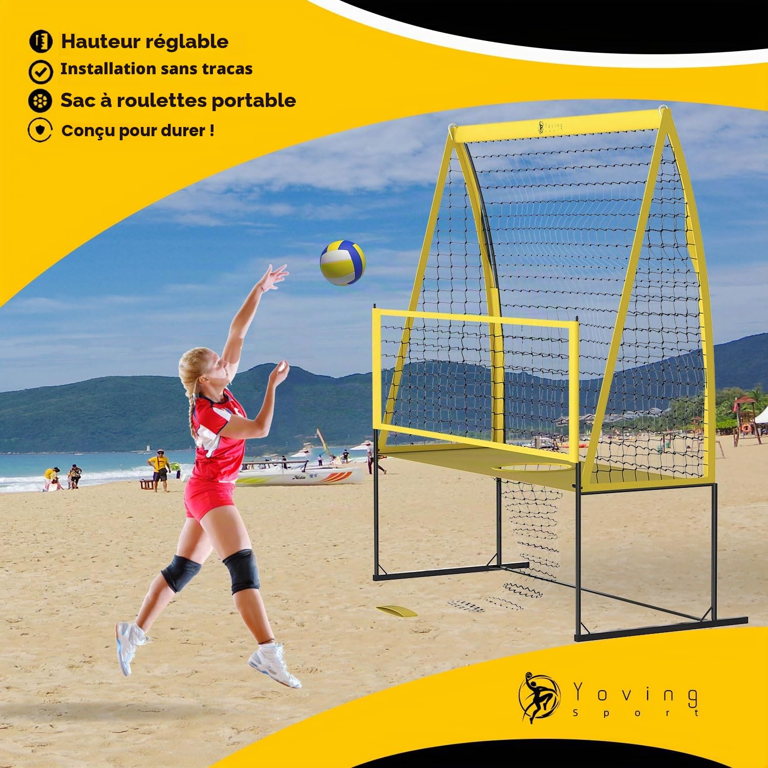 Yoving Filet d'Entraînement Volley-Ball Professionnel 2,4m x 3,4m, Structure Renforcée pour Service, Smash et Défense - Améliore Précision/Puissance/Technique, Intérieur/Extérieur